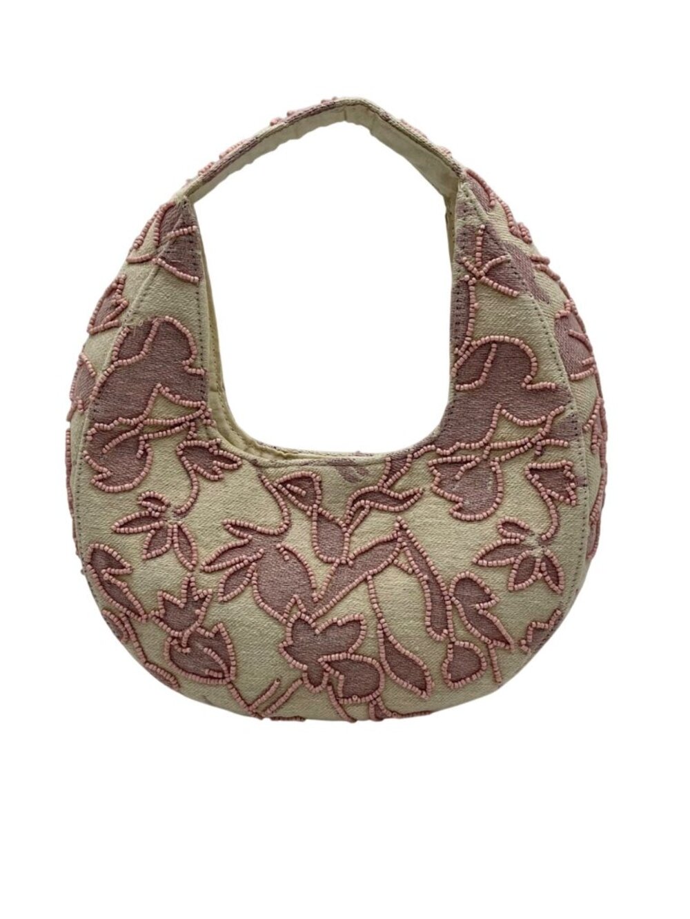 MMS Brands White and Pink Beaded Floral Shoulder Bag